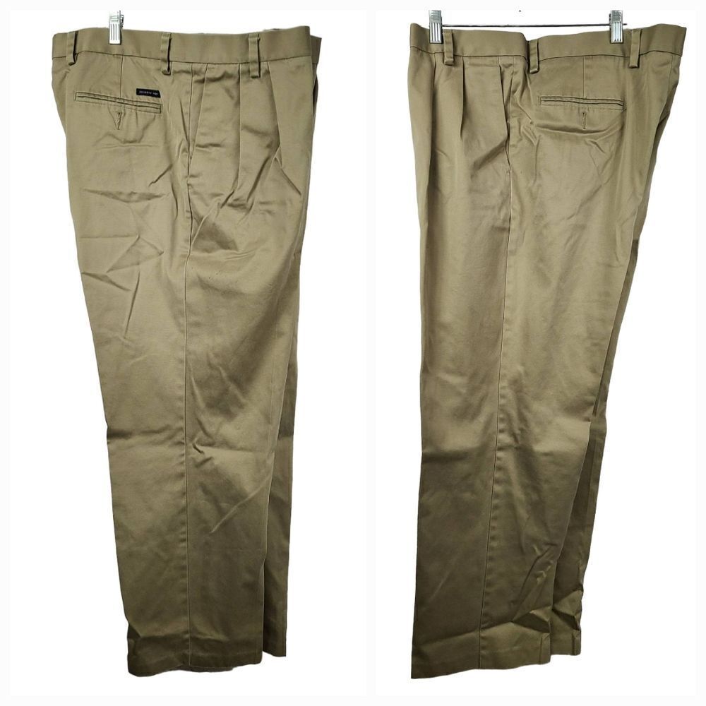 Dockers Men's 38x29 Classic Fit Signature Dark Khaki Pant Pleated D3 No Wrinkle